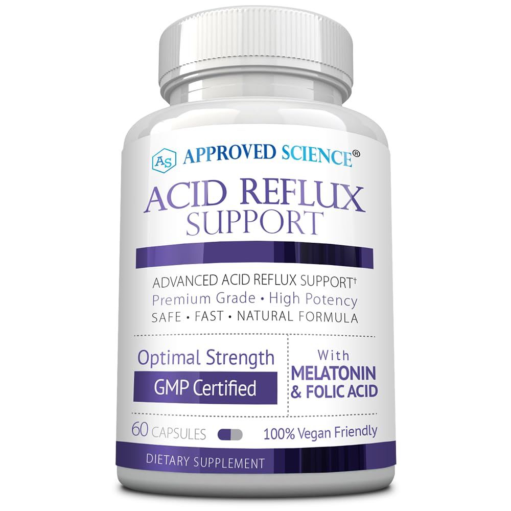 Approved Science Acid Reflux Support - with Melatonin, Marshmallow Root, L-Taurine - 60 Capsules - Vegan