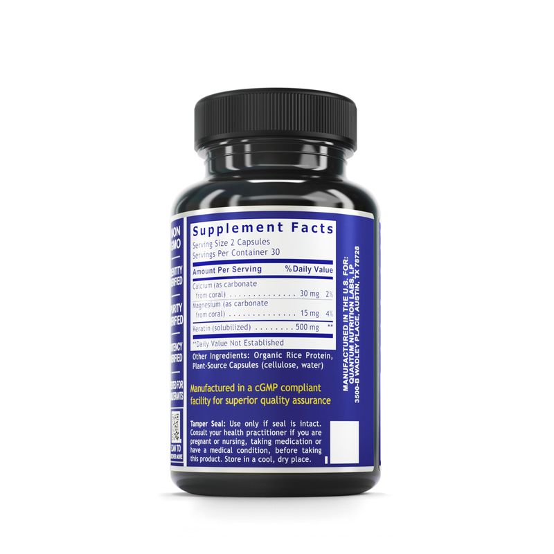 Quantum Nutrition Labs Hair Skin and Nails - Keratin Supplement, Hair Growth Supplement for Women Men with Magnesium, Calcium, Beauty from Within for Hair, Skin and Nails - 60 Vegetarian Capsules