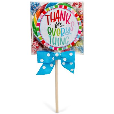 100 North Oh Sugar Sweets Thanks For Everything - Colorful Spokes 4 Inch Clear Plastic Box Whirly Lollipop and Wrapped Candies