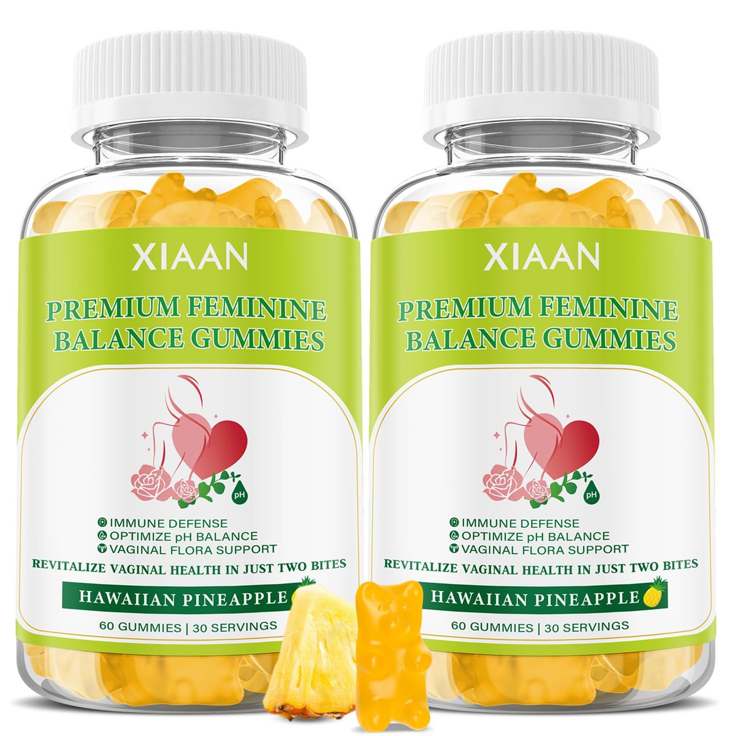 XIAAN Premium Feminine Balance Gummies for Women&#39;s Immune Health, Hawaiian Pineapple Gummies Support PH Balance Vaginal Health, Vegan, Gluten-Free, 120 Gummies