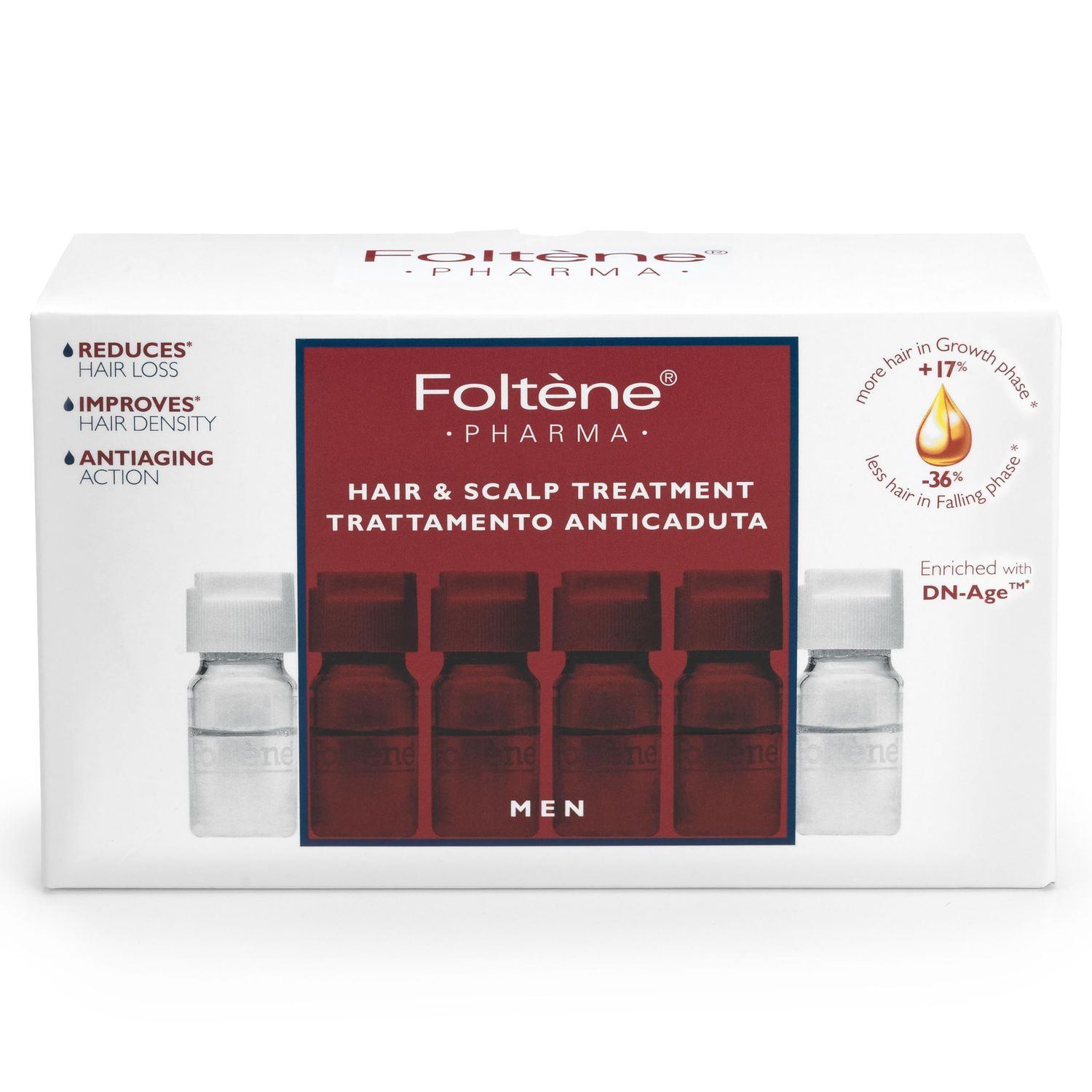 FOLTENE Hair Regrowth Serum for Men - Advanced Treatment to Strengthen, Restore Fullness, and Reduce Thinning - Scalp Formula for Thicker, Healthier Strands (12 Vials)