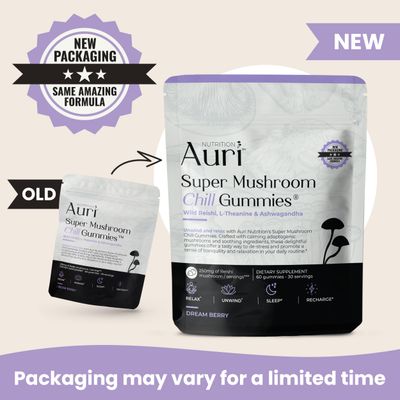 Auri Super Mushroom Chill Gummies - Natural Calming Aid Stress Reduction Supplement for Adults wReishi Mushroom, Ashwagandha, L-Theanine - Unwind Mind Harmonize Your Day - 60 Calm Gummies