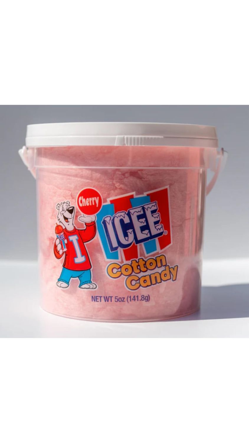 ICEE Cherry Cotton Candy - Sweet Carnival Treat, Fluffy Airy Snack, Perfect for Kids Adults, Bucket with Handle, Great for Parties, On-the-Go Snacking Fun Desserts - 5 Ounce