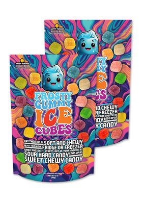 Happy Yummmies Gummy Ice Cubes Mix, Multi Flavor Gummy Candy, Sugared Gummy Cubes, Gummy Candy Snacks, Gourmet Candies, with fun Resealable Bag - 12oz, 2 Pack