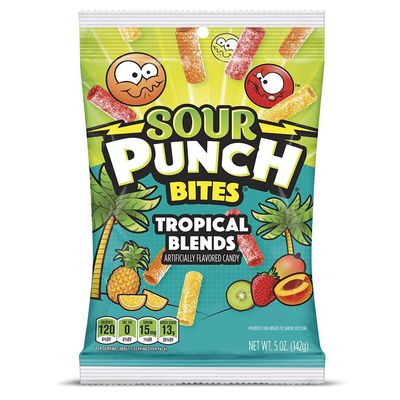 Sour Punch Bites, Tropical Fruit Flavors, Soft Chewy Sour Candy, 5oz Bag (12 Pack)