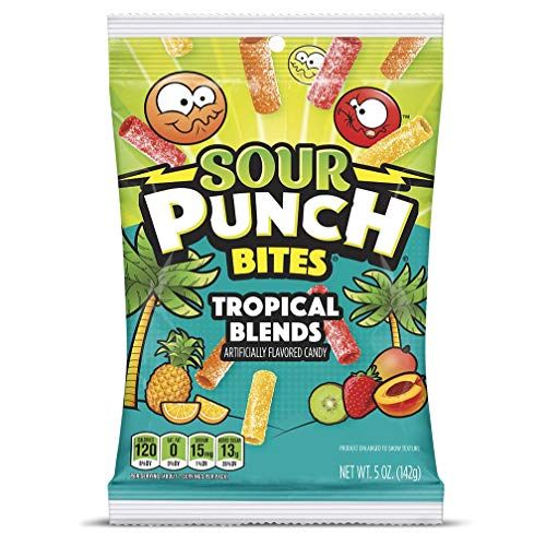 Sour Punch Bites, Tropical Fruit Flavors, Soft Chewy Sour Candy, 5oz Bag (12 Pack)