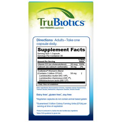 TruBiotics Probiotic for Women Probiotics for Digestive Health, Vaginal Bone Health, Formulated with Bifidobacteria for Healthy Gut Balanced pH, Daily Women's Probiotic Supplement, 30 Capsules