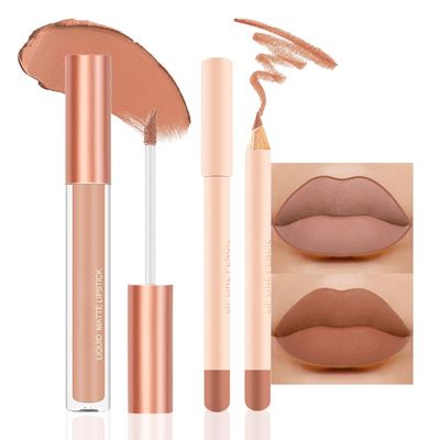 BINGBRUSH Colors Liquid Matte Lipstick and Lipliner Pack Set, Lip Tint Long Lasting 24 Hour Waterproof Velvet Nonstick Cup Lipgloss Lip Stain Pigmented Lip Makeup Gift Sets (1Pc 02)