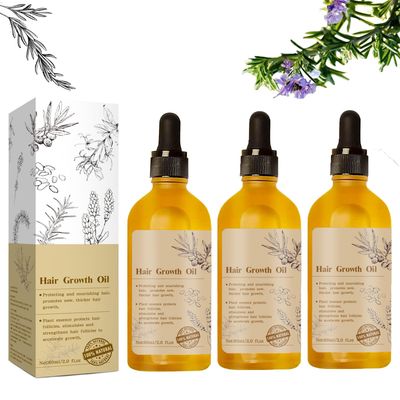 OBRVE 3PCS Veganic Natural Hair Growth Oil for Dry, Damaged and Thin Hair