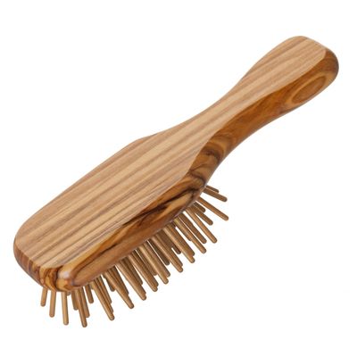 Redecker Walnut Pin Mini Pocket Hairbrush with Waxed Olive Wood Handle, 4-12-Inches