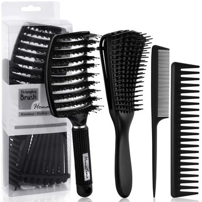 Hommtina 4Pcs Vented Brush Set for ThickWetDryWavyCurlyOilLong Hair - Afro AmericaAfrican Hair (4 PCS, Black)