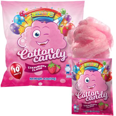 Cotton Candy 10 Pack, 10 cotton candy Bags each 0.42oz, Strawberry mini cotton candy, Pink cotton candy Individually Wrapped for Parties Favors, Enjoy Fluffiness of kosher candy Anytime
