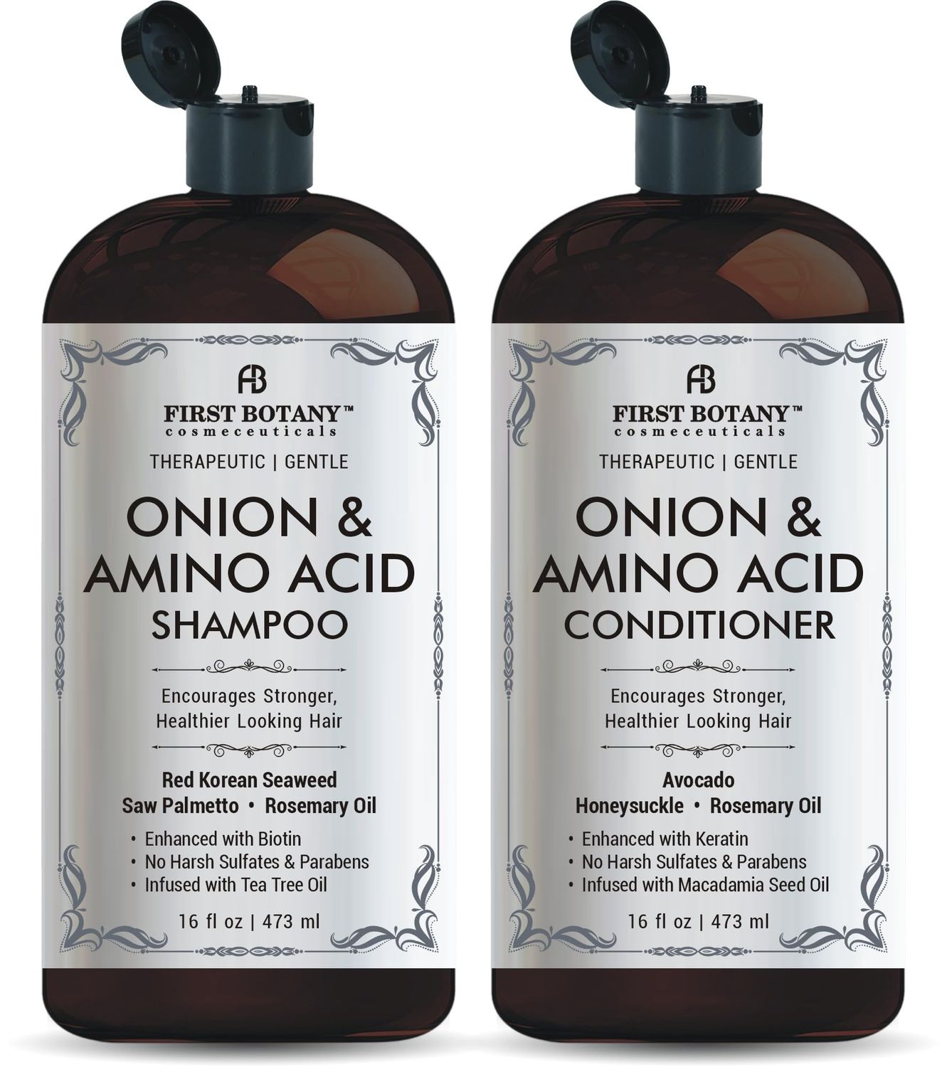 Onion Amino Acid Shampoo and Conditioner Set - Hair Growth Strengthening Formula with Biotin, Keratin Argan Oil - Sulfate-Free, Made in USA - 16 fl oz x 2