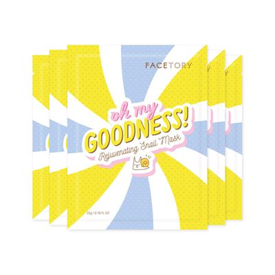 FACETORY K Beauty Face Mask Skin Care - OH MY GOODNESS REJUVENATING SNAIL Sheet Mask with Snail Essence Hyaluronic Acid Seal in Moisture (5 Pack)