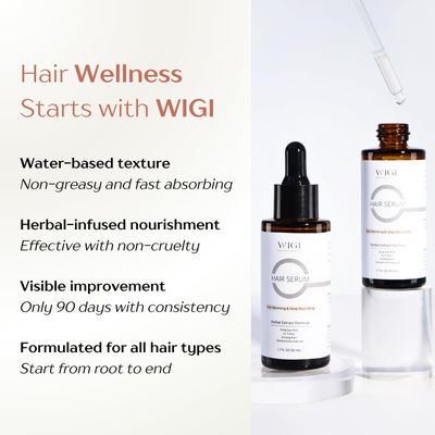 WIGI Hair Serum - Fast Absorbing, Water Based, Herbal Infused, Lightweight Non Greasy Formula for Thicker, Fuller Hair - Scalp Hair Scalp Serum for Frizzy, Damaged Hair