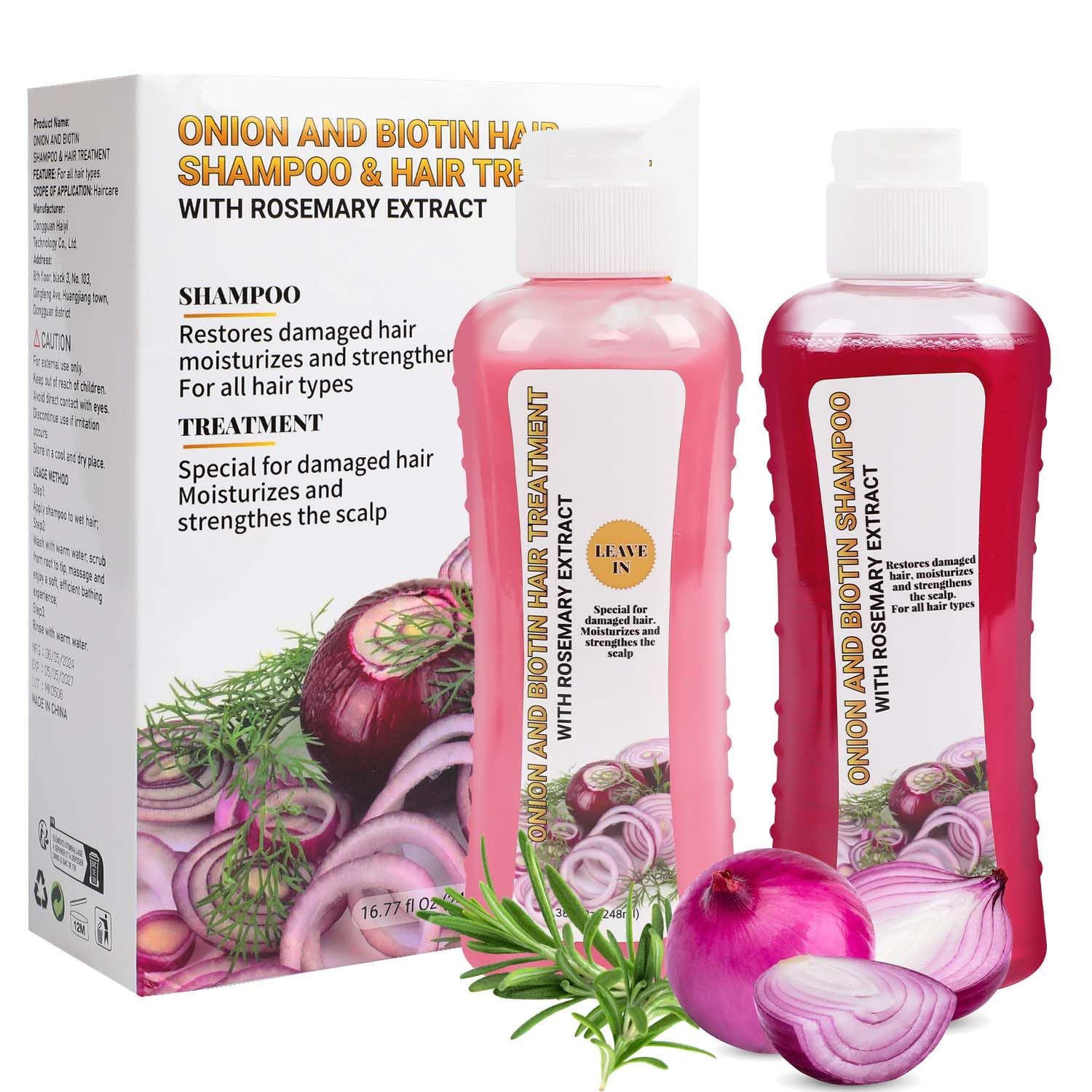 Onion And Biotin Hair Treatment 2 8.38 fl Oz, Onion Biotin and Rosemary Shampoo and Treatment Set, Silicone Free Shampoo and Treatment for All Hair Types Conditioner Hair Care