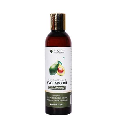Sage Apothecary Avocado Oil for Skin, Hair and Face - 100 Pure and Natural Body Oil and Hair Oil - Carrier Oil for Essential Oils, Aromatherapy and Massage Oil - 200 ml