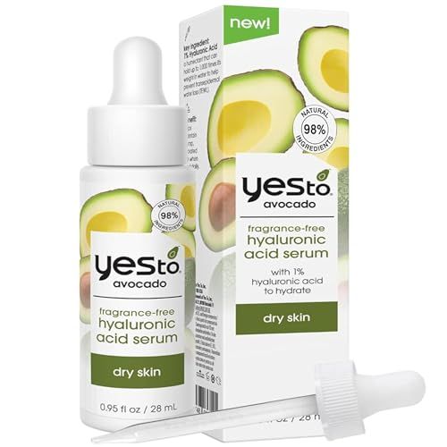 Yes To Avocado Fragrance-Free Hyaluronic Acid Serum, Deeply Nourishing Formula Helps Attract Infuse Dry, Parched Skin With Moisture Omega-3 Fatty Acids, Natural, Vegan Cruelty Free, 0.95 Fl Oz