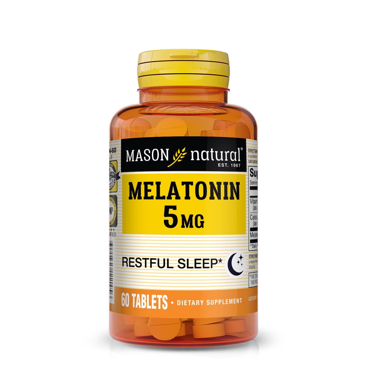 MASON NATURAL Melatonin 5 mg with B6 and Calcium, Natural Sleep Aid, Supports Healthy Sleep Rest, 60 Count