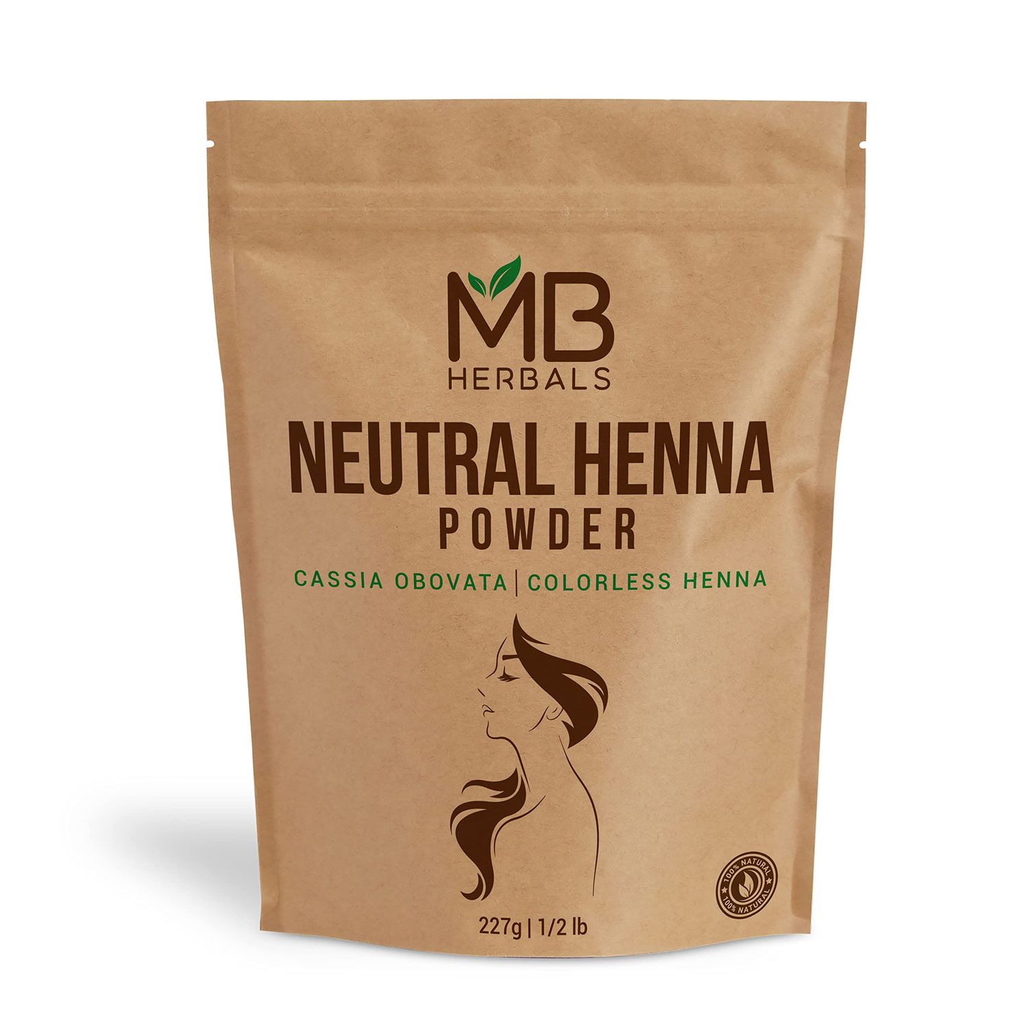 MB Herbals Neutral Henna Powder 227g Half Pound Senna Powder Cassia obovata Colorless Henna Natural Hair Conditioner Does Not Color - Only Conditions The Hair