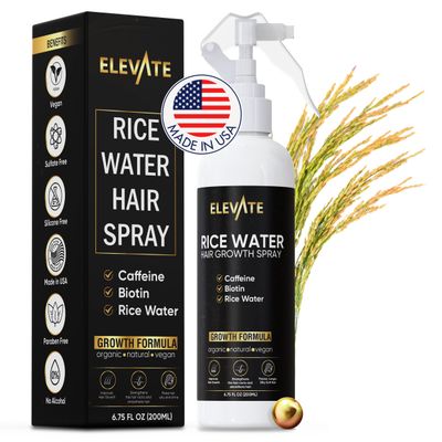 Elevate Rice Water Hair Growth Spray - Infused with Biotin, Caffeine Aloe Vera for Thicker, Longer, Softer Hair - Fermented Leave In Mist for Thinning, Damaged Hair - Vegan Non-Greasy