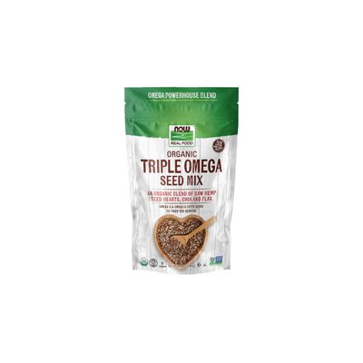 NOW Foods, Organic Triple Omega Seed Mix, Raw Hemp Seed Hearts, Chia and Flax, Omega-3 and 6 Fatty Acids, Source of Fiber, Protein and Iron, Gluten-Free, 12-Ounce (Packaging May Vary)