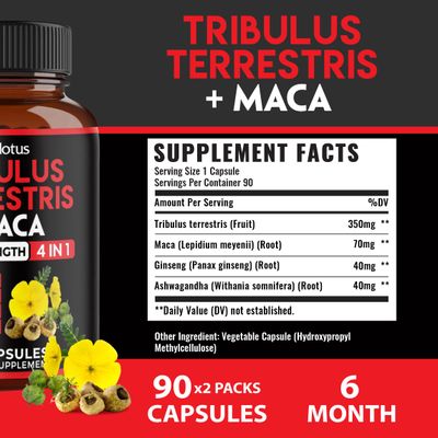 Zolotus 2 Packs Tribulus Terrestris with Maca Root Ashwagndha Root, Panax Ginseng - 6 Months Supply