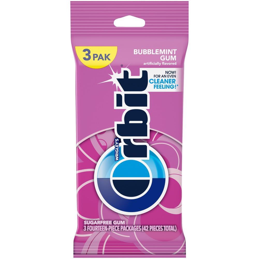 ORBIT Bubblemint Chewing Gum Sugar Free, 3 Packs of 14-Pieces (42 Total Pieces)