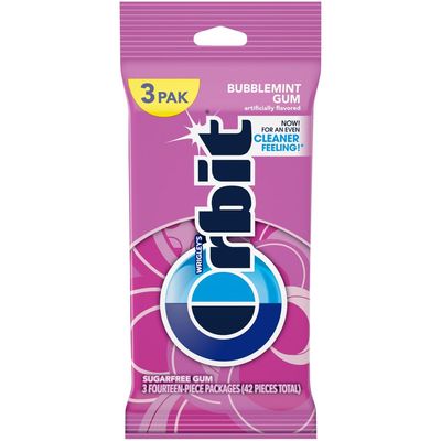 ORBIT Bubblemint Chewing Gum Sugar Free, 3 Packs of 14-Pieces (42 Total Pieces)
