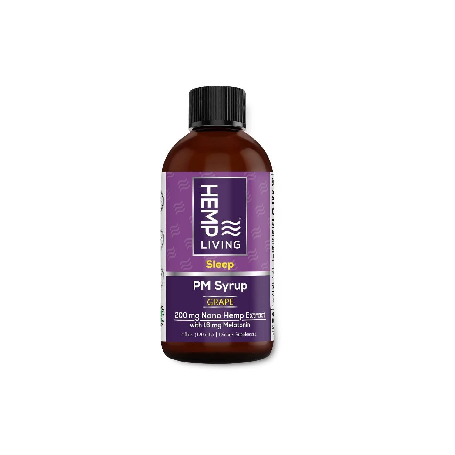 HEMP LIVING Sleep Aid Syrup, Supplement Liquid with 200 MG, Natural Sleep Aid Liquid with 16 MG Melatonin, Grape Flavor