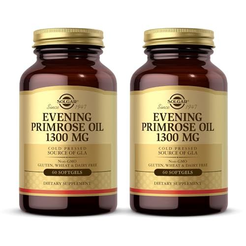 SOLGAR Evening Primrose Oil 1300 mg - 60 Softgels, Pack of 2 - Cold-Pressed Source of GLA - Non-GMO, Gluten Free - 120 Total Servings