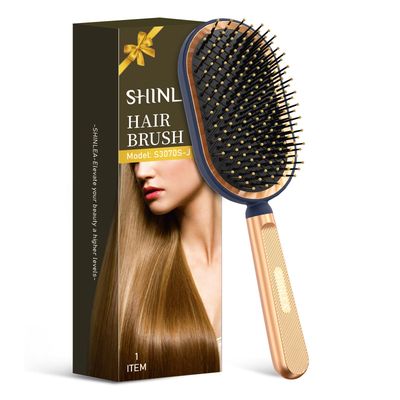 SHINLEA Large Paddle Brush, Hair Brush for Thick Thin Hair, Professional Hairbrush for Blow Drying, Massage Flexible Soft Bristles, Deluxe Gold Handle, Hairbrush for Women Men Kids