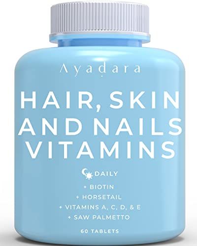 AYADARA Hair Skin and Nails Vitamins 60 Capsules, Premium Biotin Hair Growth Vitamins, Skin, Nail - Hair Growth Supplement, Natural Hair, Skin, Nails Vitamins for Women Men - Non-GMO, Gluten Free