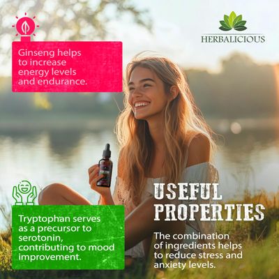 Ginseng L-Tryptophan Liquid - Ashwagandha, Ginkgo, Red Korean Panax - Drops Dietary Supplement Natural Stress Relief, Mood Booster, Sleep Aid Calming Support - Non-GMO Vegetarian Formula (4 fl oz )