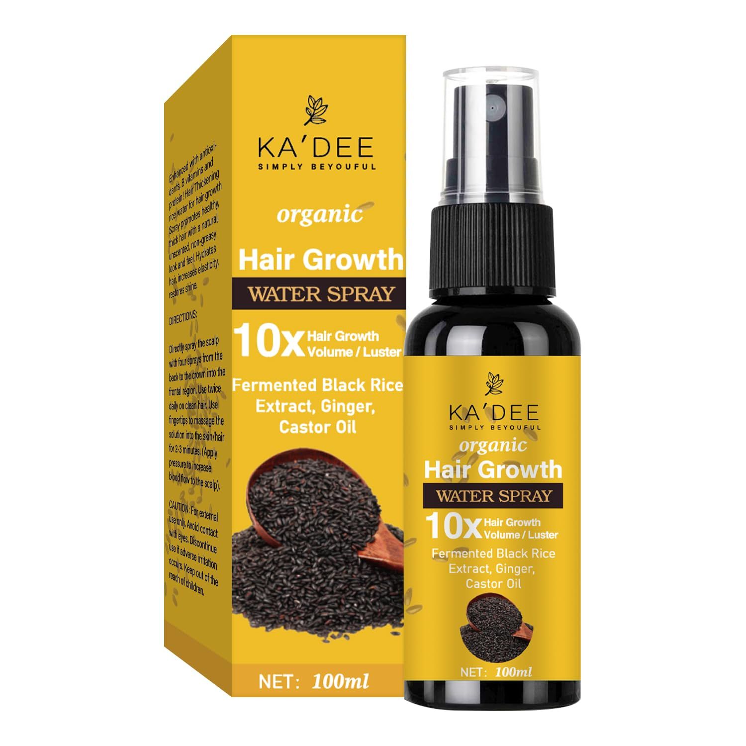 Ka&#39;dee Hair Growth Serum, Rice Water Spray for Women Men Treatment For Hair Loss, Damaged Dry Hair, Hair Regrowth for Thicker Longer Fuller Hair with Castor oil Ginger