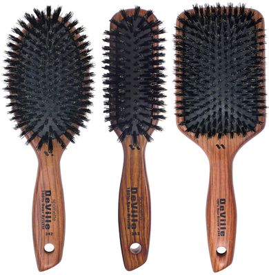 Spornette DeVille Boar Bristle Brush Set - Professional Oval Paddle, Sculpting Brushes for Women, Men Kids of All Hair Types Lengths