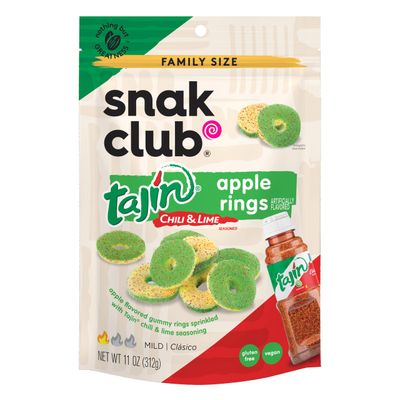 Snak Club Tajin Apple Rings Gummy Candy, Fruit Candy Gummies with Chili and Lime Seasoning, Mild, Gluten-Free and Vegan Snacks, 11 oz Resealable Bag