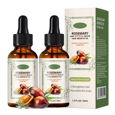 Batana Oil with Rosemary for Hair Growth, Organic Hair Oils Nourish Hair Eyelashes Eyebrows Beard and Mustache, Strengthen Hair Root Castor Oil 1 fl oz (2 Pack)
