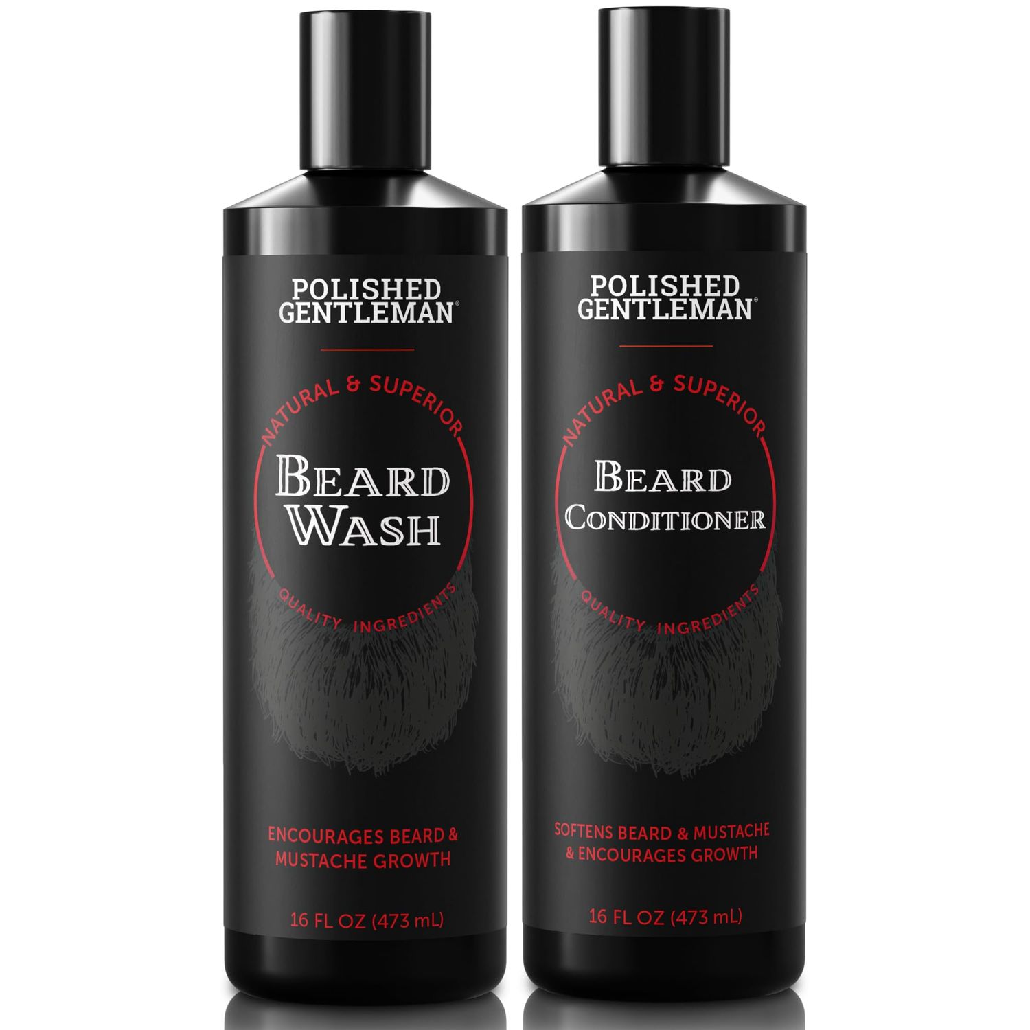 Polished Gentleman Beard Wash and Conditioner Set - Softens and Strengthens - Beard Shampoo with Growth Oil - Moisturizer Beard Thickener - Tea Tree Unscented - Paraben-Free Sulfate-Free (16oz)