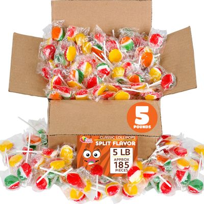 Bulk Lollipops - 5 Pounds - Assorted Fruit Flavored - Flat Round Candy Pops Individually Wrapped