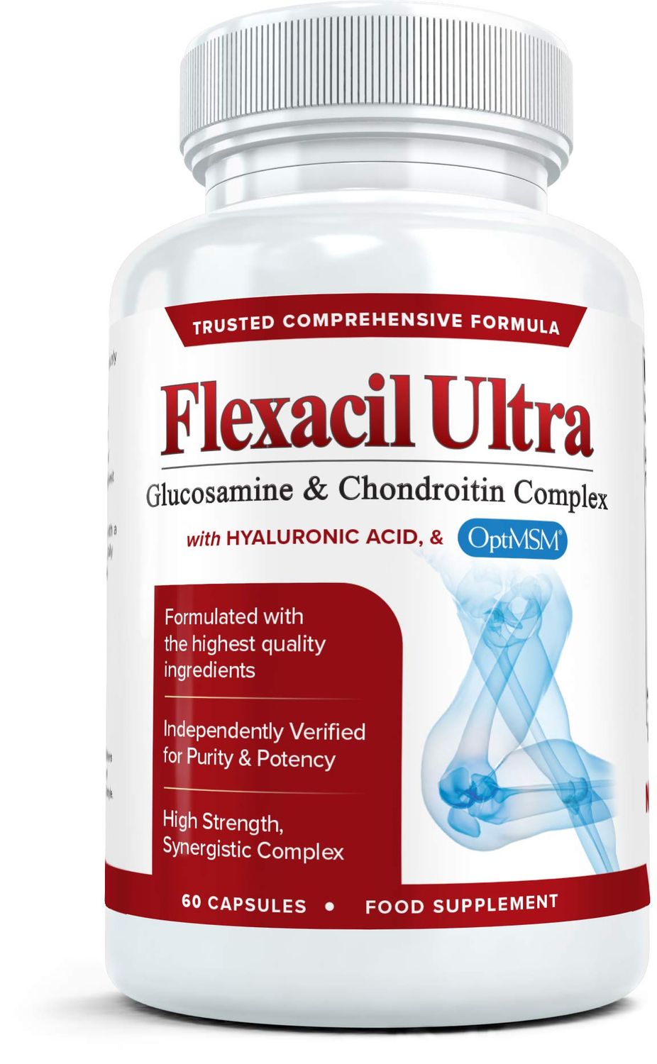FLEXACIL ULTRA Joint Health Support Supplement with Glucosamine, Chondroitin, Hyaluronic Acid MSM, 60 Capsules