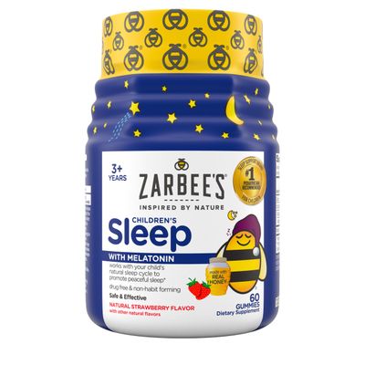 Zarbee&#39;s Children&#39;s Sleep Gummies with Melatonin, Non-Habit Forming Children&#39;s Sleep Gummies Work with Natural Sleep Cycles to Promote Peaceful Sleep, Drug-Free, Natural Strawberry, 60 ct