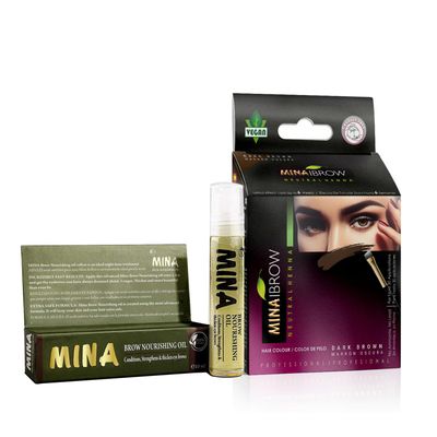 MinaiBrow Dark Brown Brow Tinting Kit Natural Spot Coloring Powder with Nourishing Oil, Water Smudge Proof, Instant Gray Coverage