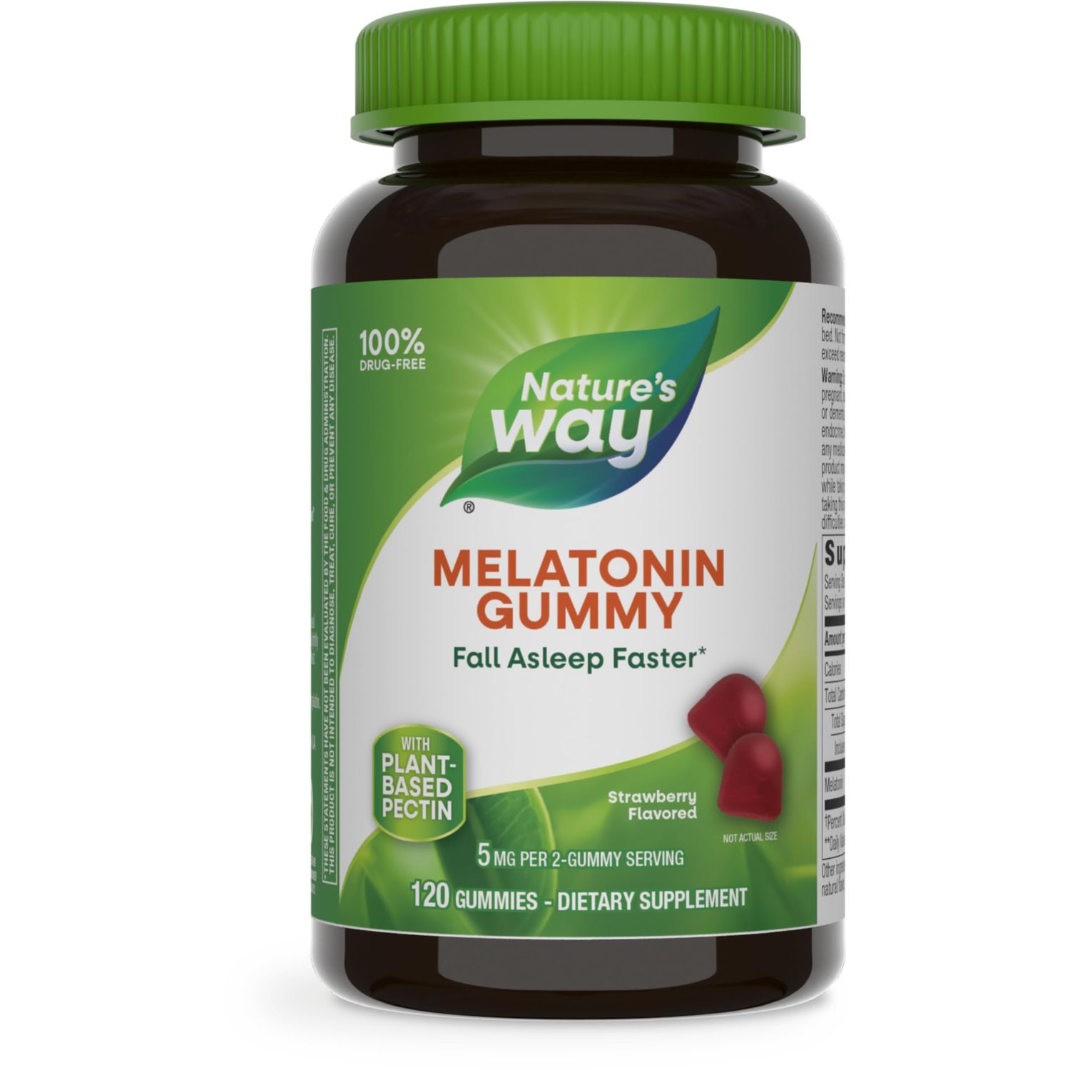 Nature&#39;s Way Melatonin Gummies, Supports Restful Sleep for Adults, Fall Asleep Faster, Strawberry Flavored, 5 mg per 2-Gummy Serving, 120 Count