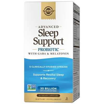 Solgar Advanced Sleep Support Probiotic with GABA Melatonin, 30 Vegan Capsules - 30 Billion CFU - 5 Clinically-Studied Strains - Support for Restful Sleep Recovery - Non-GMO Vegan, 30 Servings