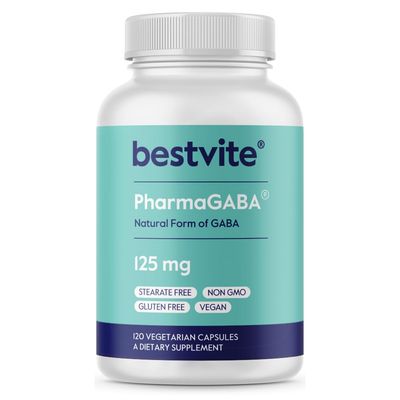 BESTVITE PharmaGABA 120 Veggie Caps - Natural GABA Supplement - No Stearates - Vegan - Non GMO - Gluten Free