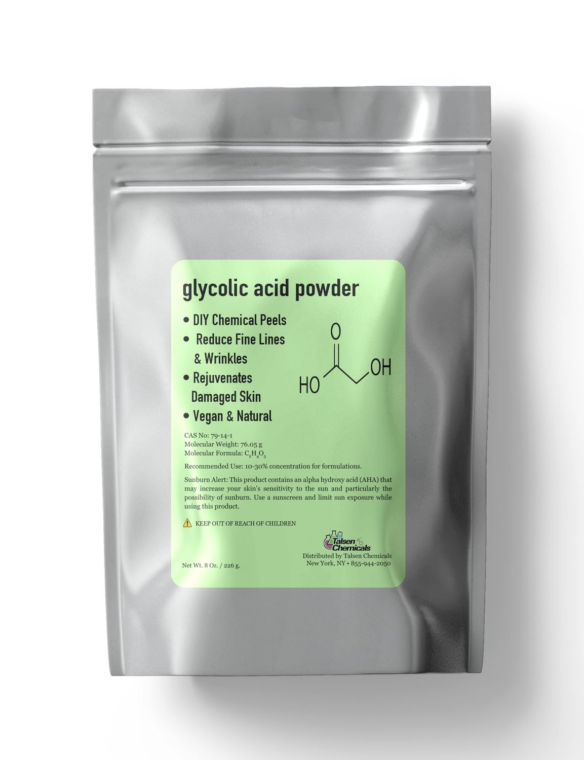 Glycolic Acid Powder DIY Glycolic Crystal Powder is 99 Pure, DIY 8 Oz226 Grams for Glycolic Acid Face Wash, Glycolic Acid Lotion by Talsen Chemicals