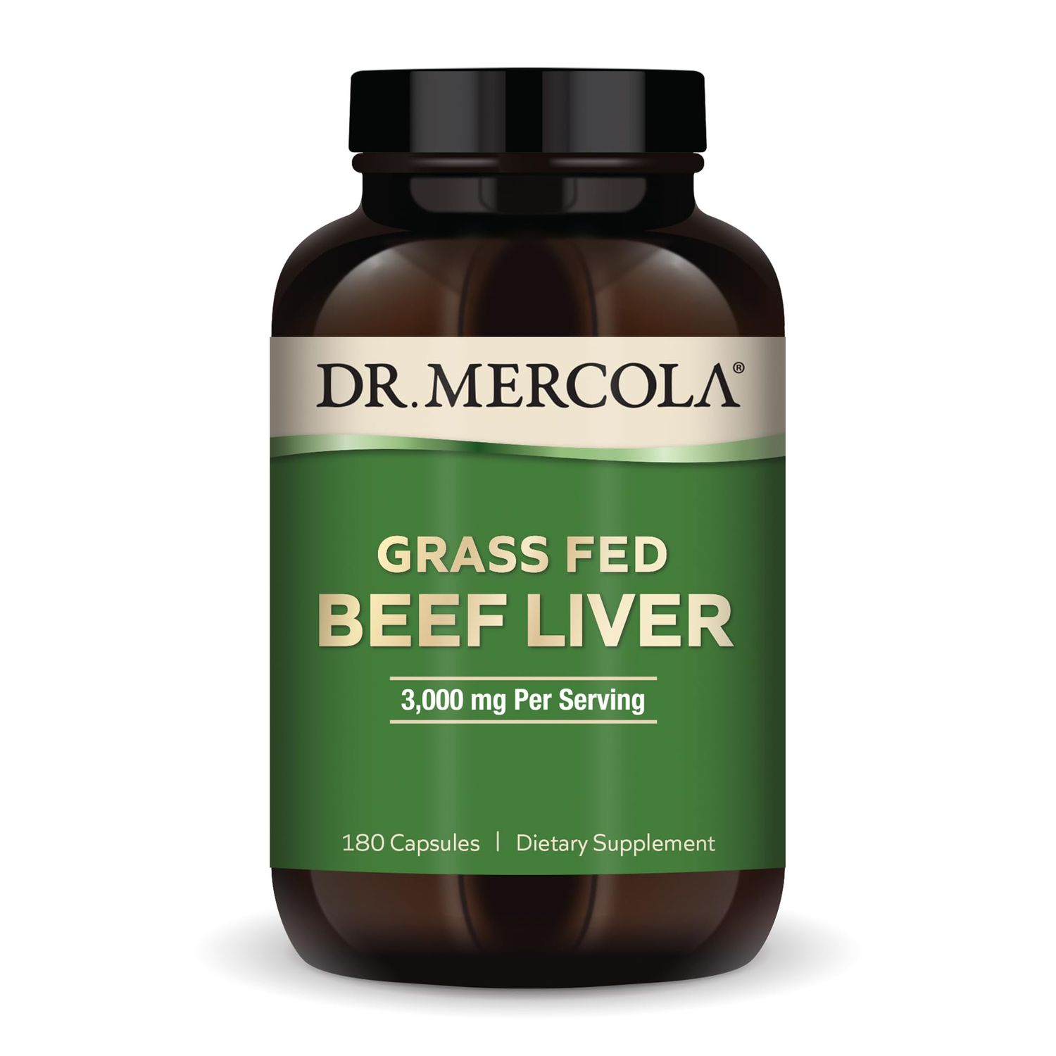 Dr. Mercola Grass Fed Beef Liver, 30 Servings 180 Capsules, 3,000 mg Per Serving, Dietary Supplement, Supports Immune Heath, Non-GMO