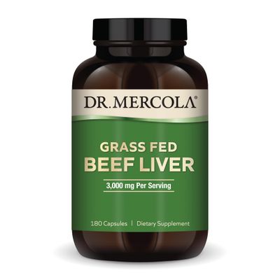 Dr. Mercola Grass Fed Beef Liver, 30 Servings 180 Capsules, 3,000 mg Per Serving, Dietary Supplement, Supports Immune Heath, Non-GMO