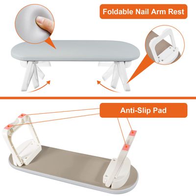 Diesisa Nail Arm Rest, Foldable PU Leather Nail Hand Rest For Nails Tech with Table Mat, Soft Hand Rest for Acrylic NailsNail Hand Pillow for Manicure Salon Use